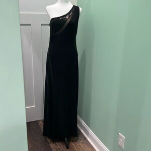 Venus medium cocktail dress. Size med. One strap maxi. Black with black sequins.